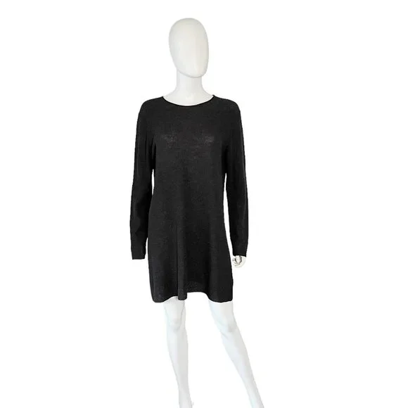 long column dress with sleeves Long Sleeve Knit Crepe Mesh Illusion Column Dress In Black